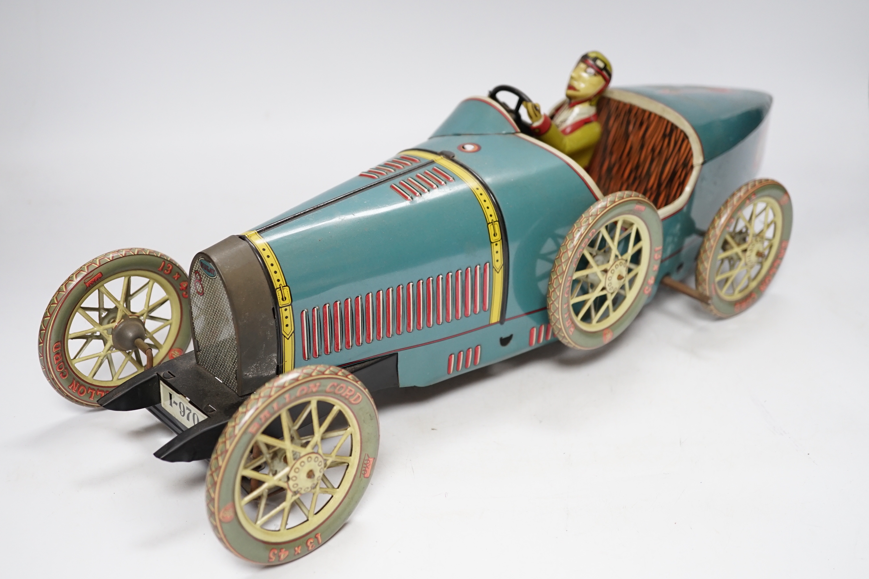 A modern Paya clockwork tinplate Bugatti racing car, 47cm